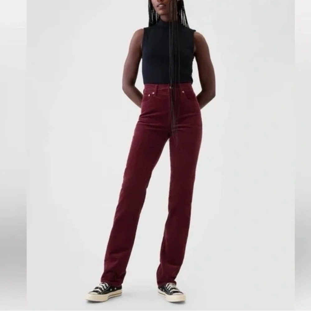 Gap High Rise Corduroy '90s Straight Pants in Noir Red Sz 33 Long